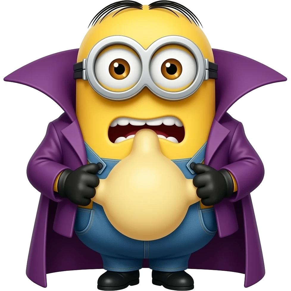 Minion de Meu Malvado Favorito com barriga enorme e inflada soltando gases emoji
