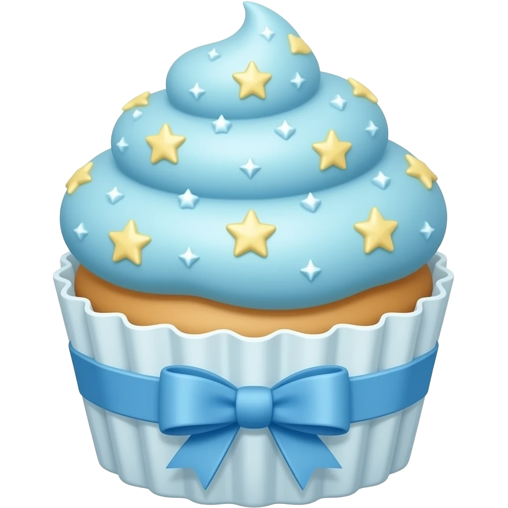 Light blue starry light blue ribboned cupcake emoji