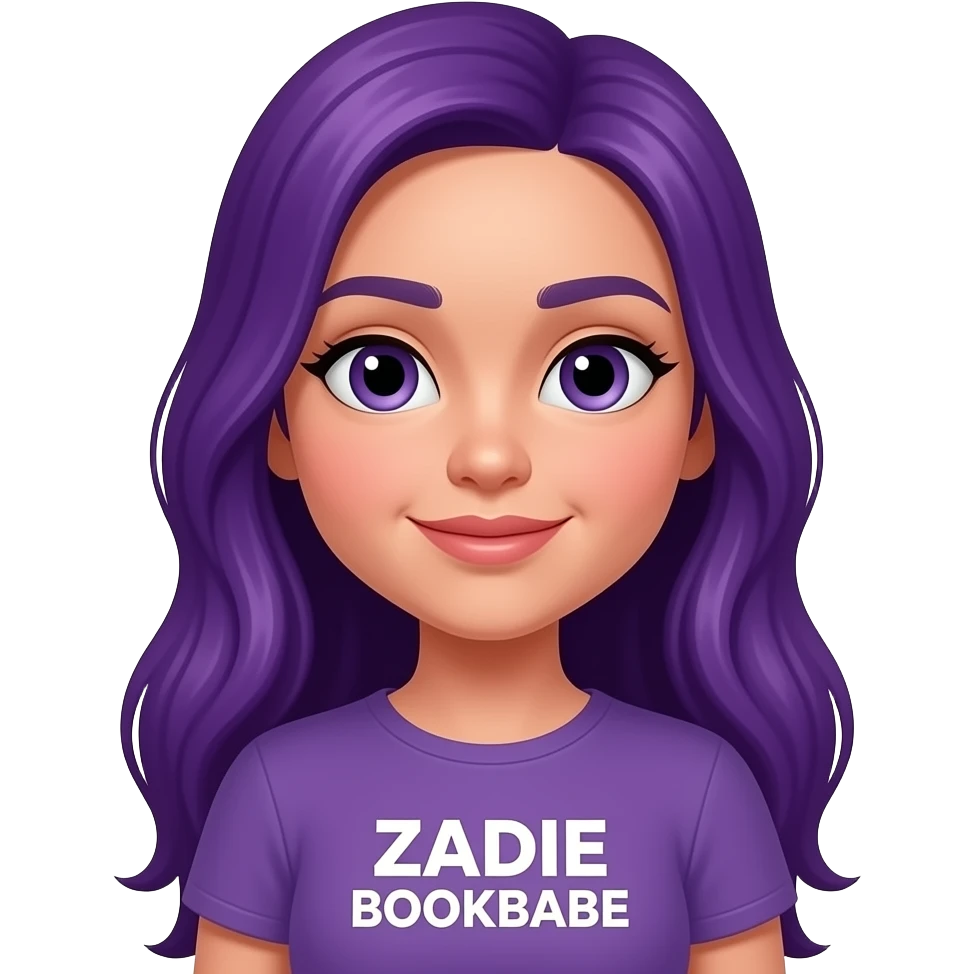 girl with long purple hair with a ZADIE BOOKBABE sign emoji