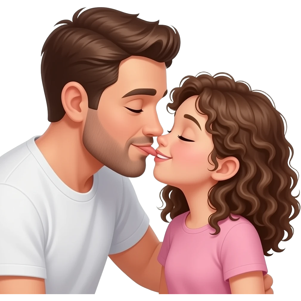 Father kissing his daughter mouth, lovely, cute emoji