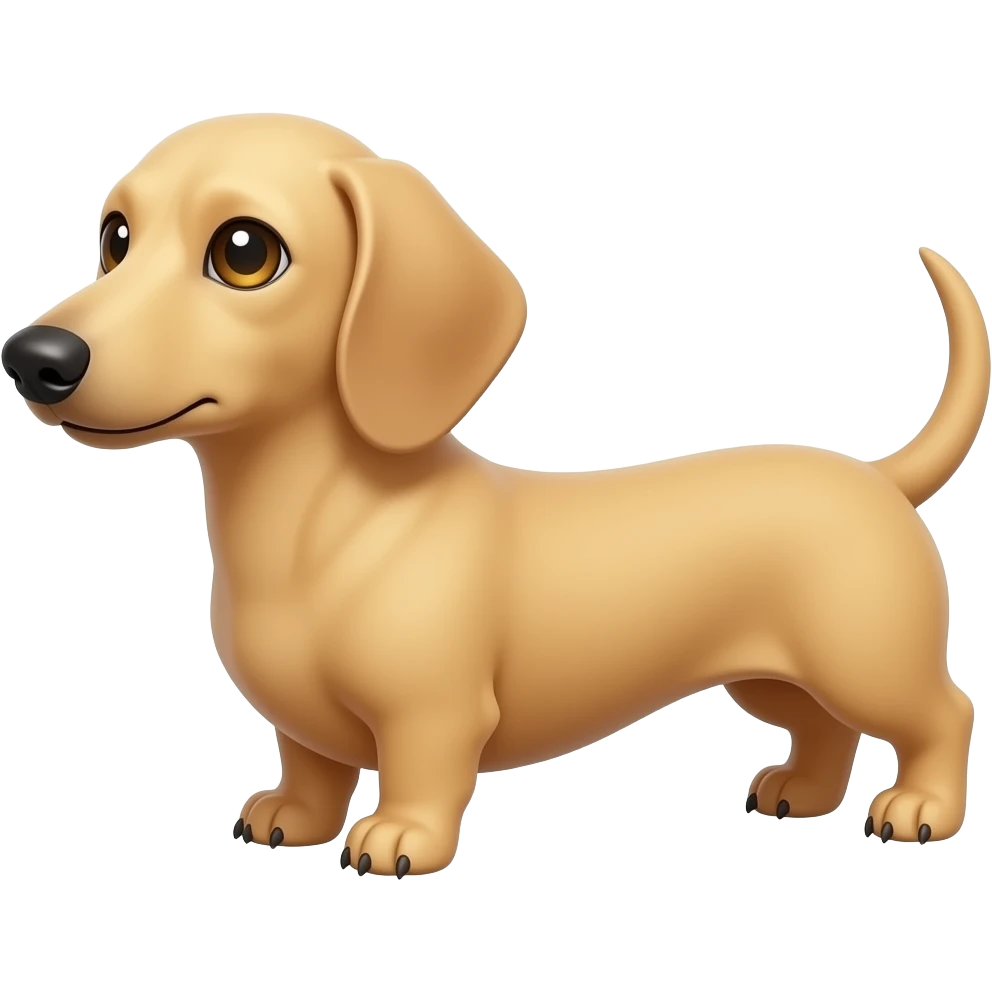 A small, thin dachshund with a narrow snout who has a faded dark pink colored nose and a creamy blonde colored coat, with gold colored eyes and tan colored claws emoji
