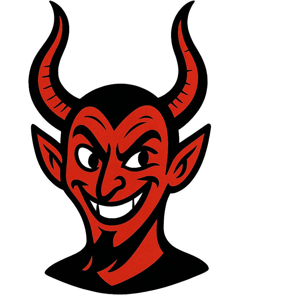 Sheitan, a stylized devil with exaggerated horns, playful yet menacing look, suitable for an icon or emoji emoji