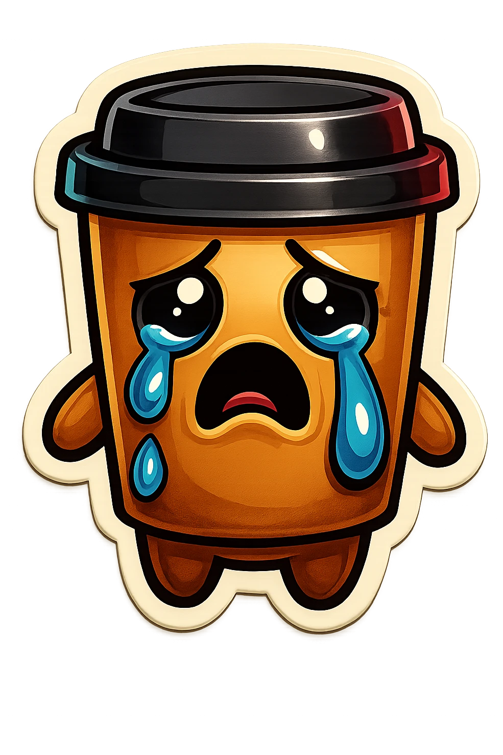 Tall coffee cup, big tears, sobbing, dramatic emoji