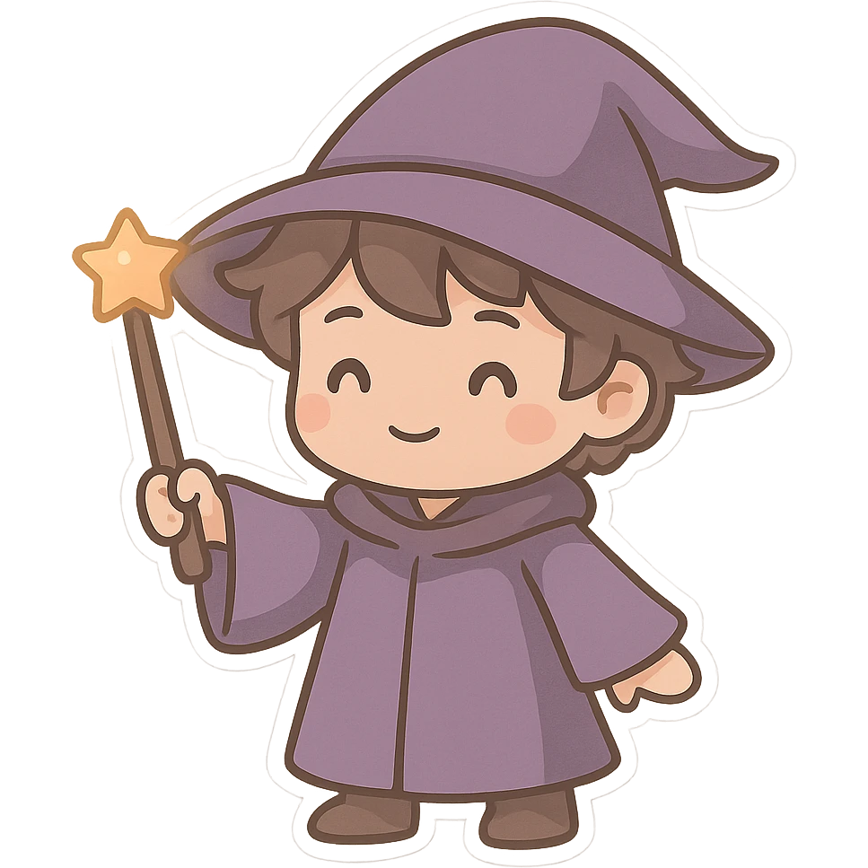 一位穿着紫色魔法袍的魔法师，拿着一个魔法杖 emoji