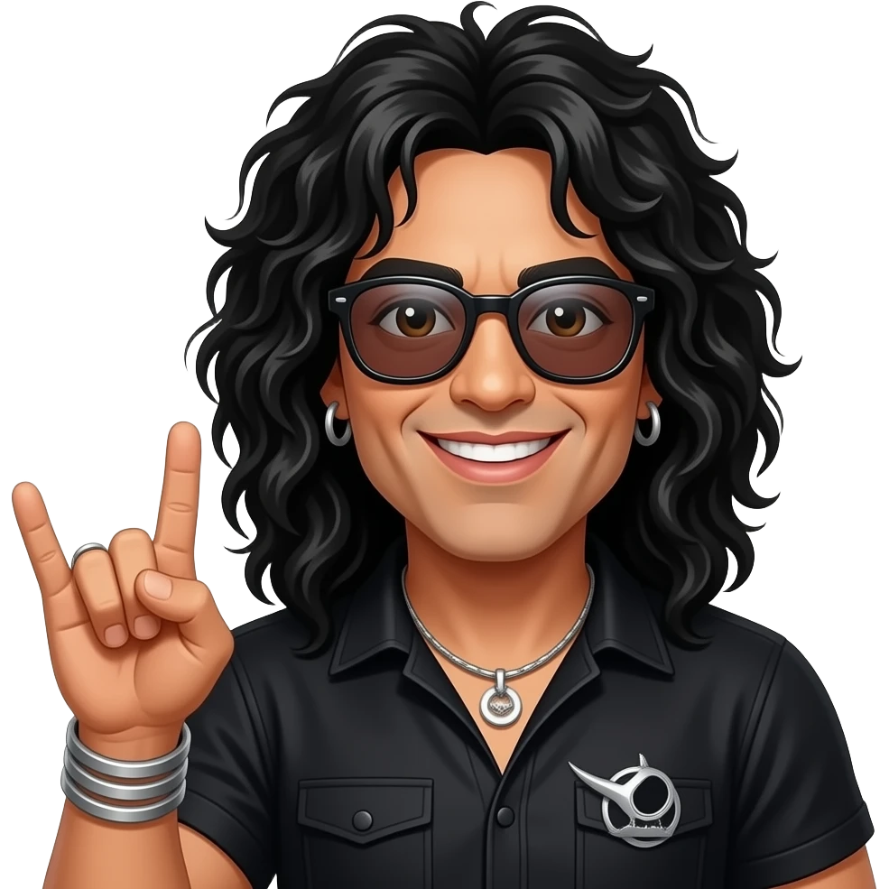 Guitarist Slash with 🤘 emoji