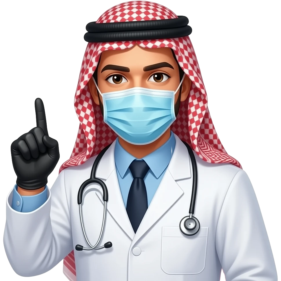 Sexy Arab man in Dr's uniform wearing mask black rubber gloves emoji