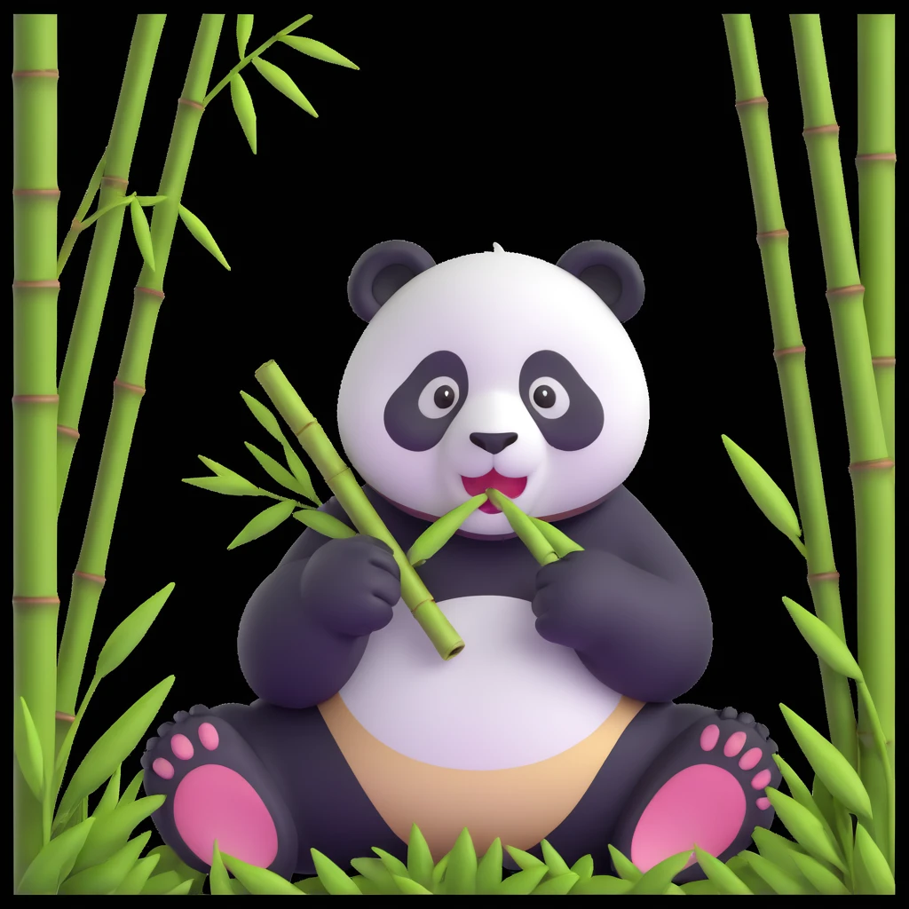 panda eating bamboo in forrest background, close up pose emoji