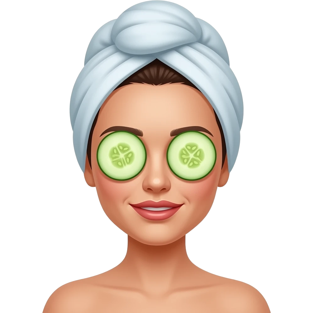 Una mujer morena con toalla y pepino en los ojos emoji