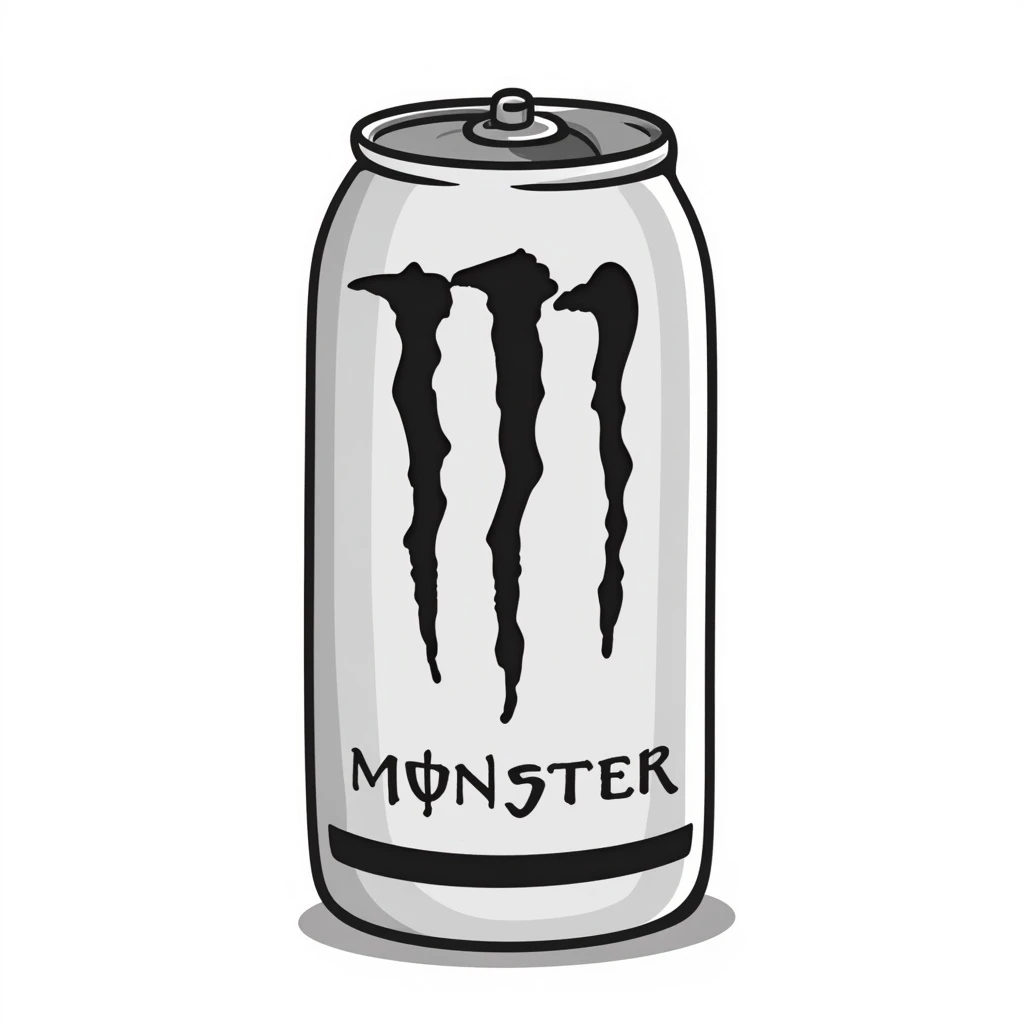monster energy drink can, playful and sketchy hand drawn black outline doodle style emoji