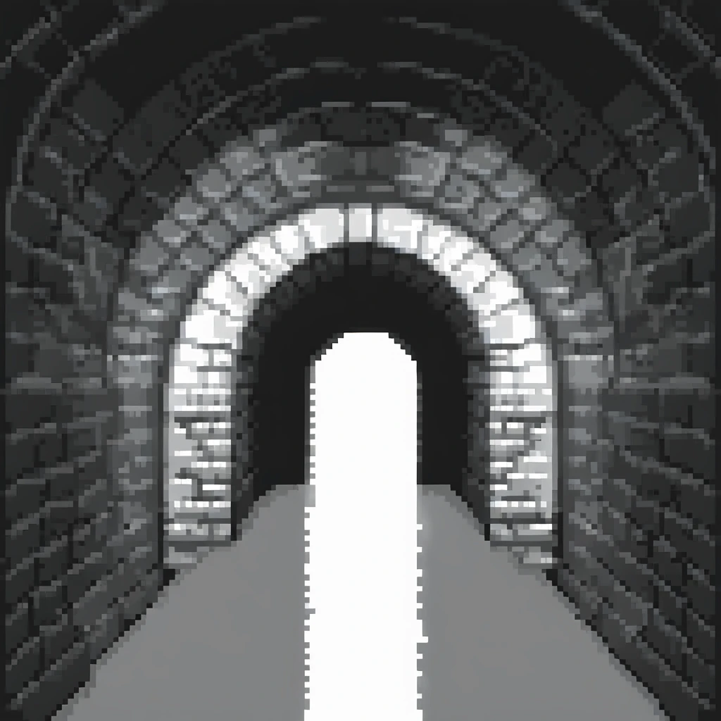 a dark tunnel, mysterious and shadowy, pixel art style, low resolution, blocky pixels emoji