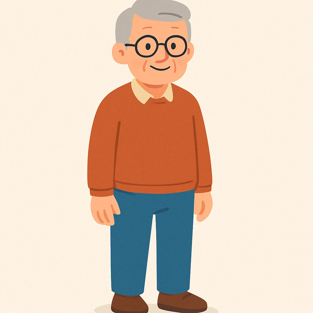 pensioner character, flat design style emoji