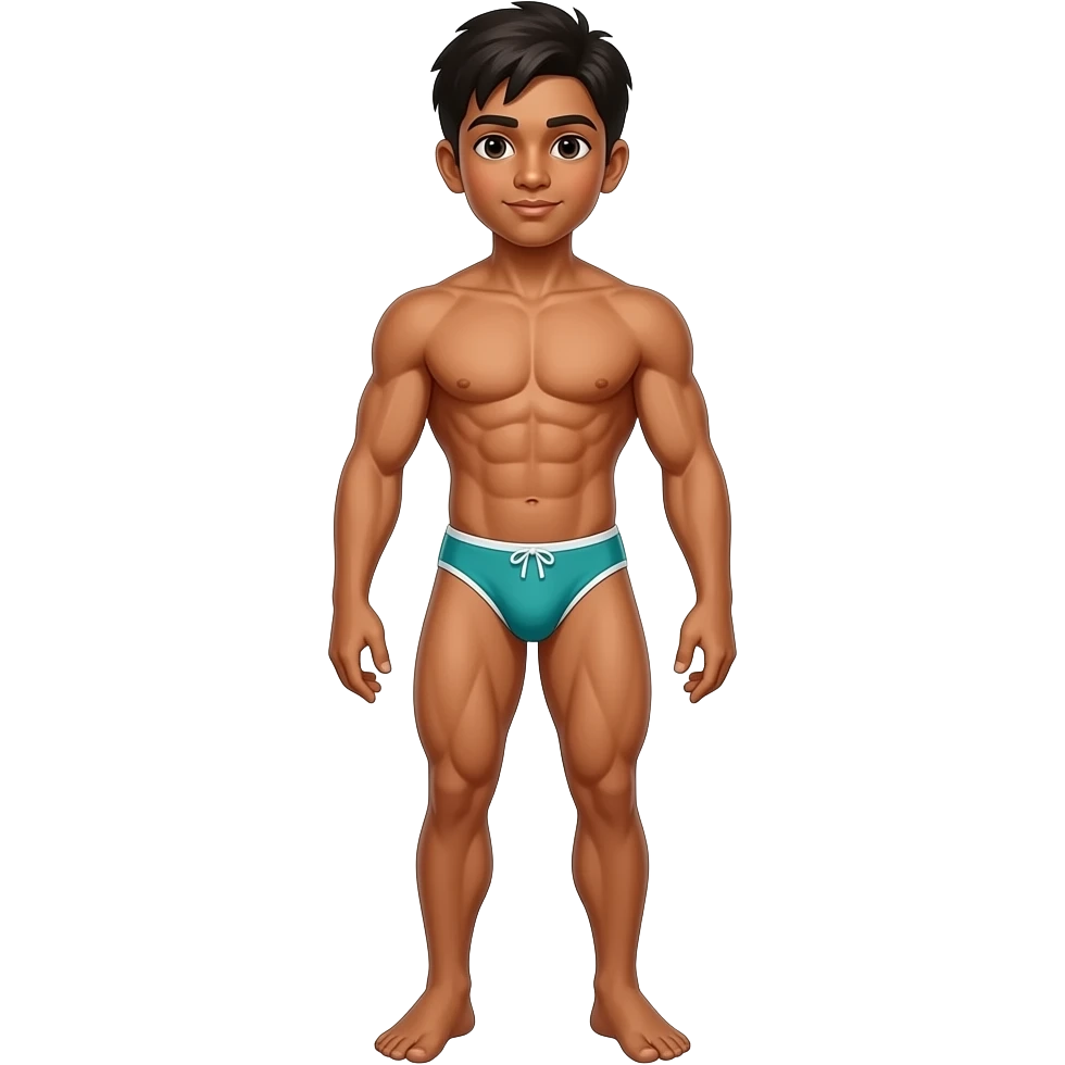full body indian boy standing with muscular build in thong emoji