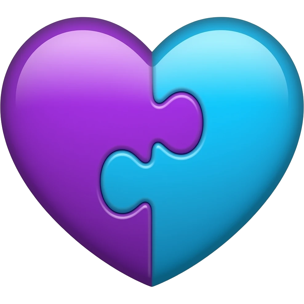 Half purple  half blue heart puzzle piece emoji