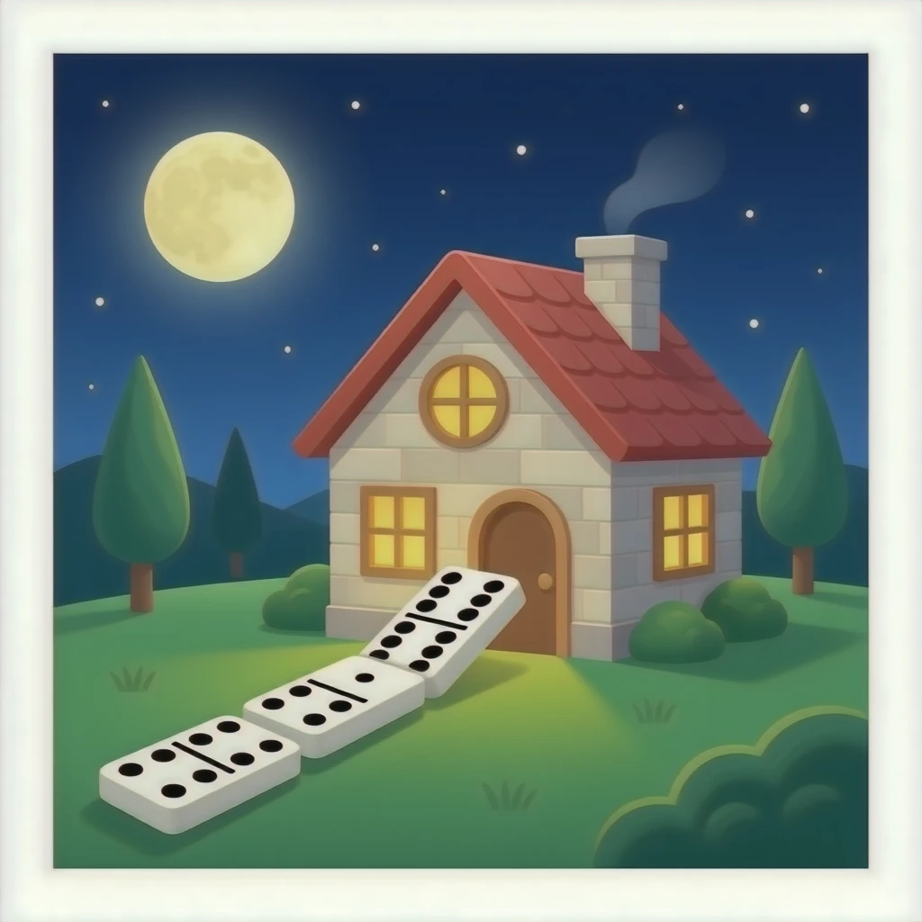 8 dominos falling into a house emoji