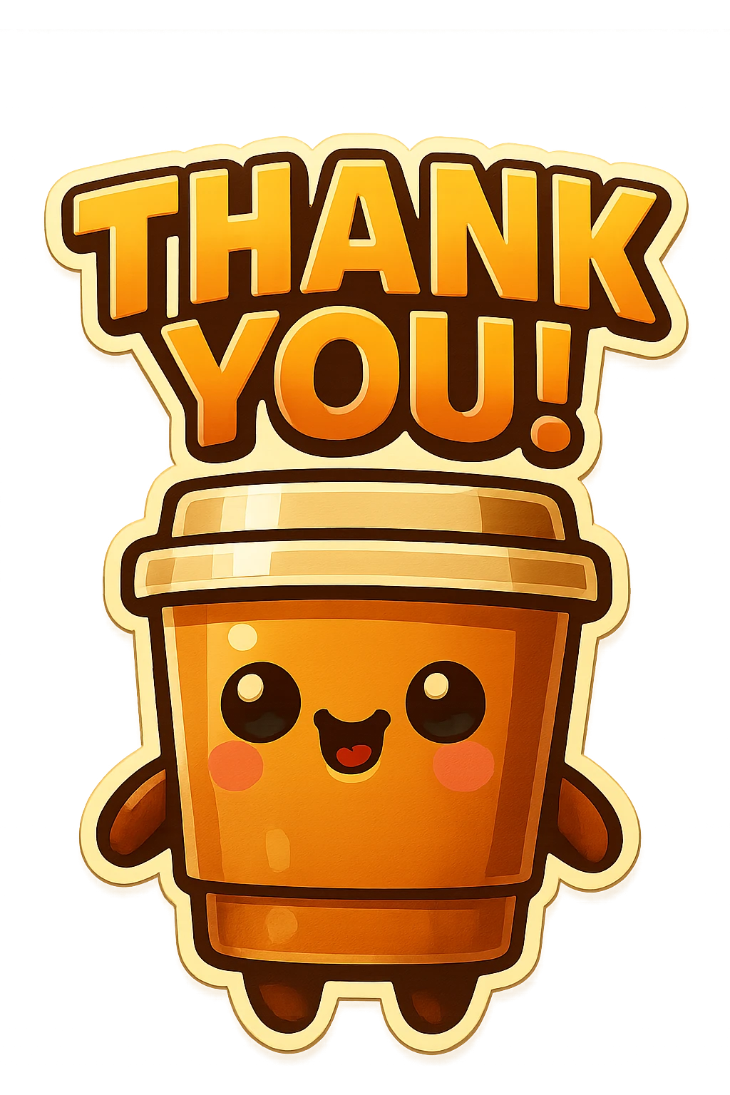 Tall coffee cup, big smile, big "THANK YOU!" emoji