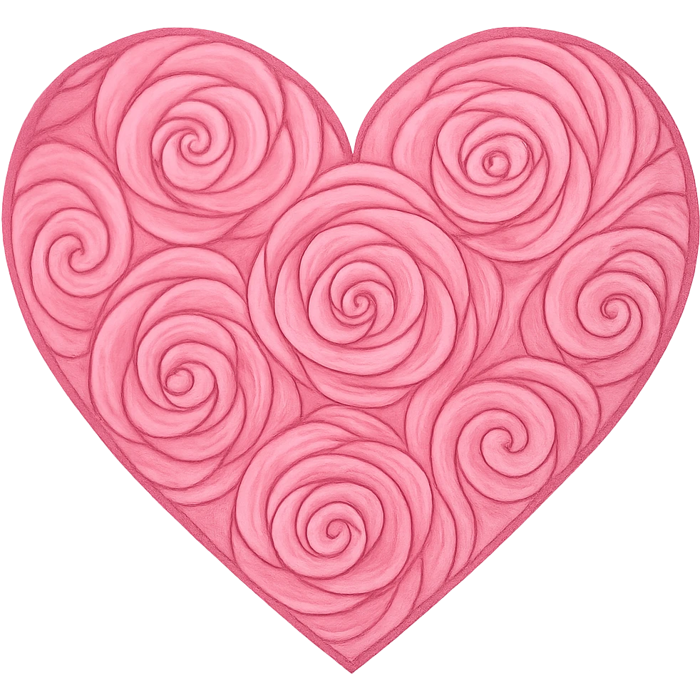 heart with a swirling rose pink pattern, digital illustration, no background emoji