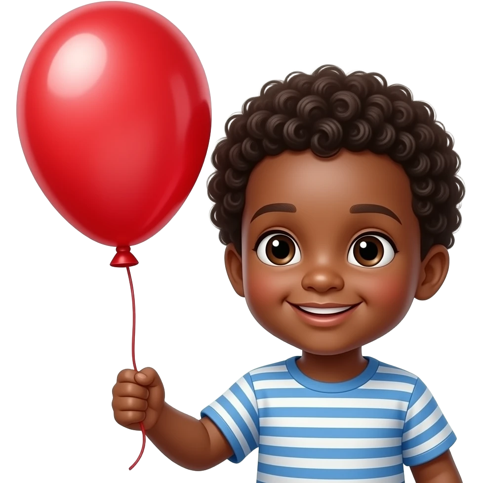 afro baby boy holding birthday balloon emoji