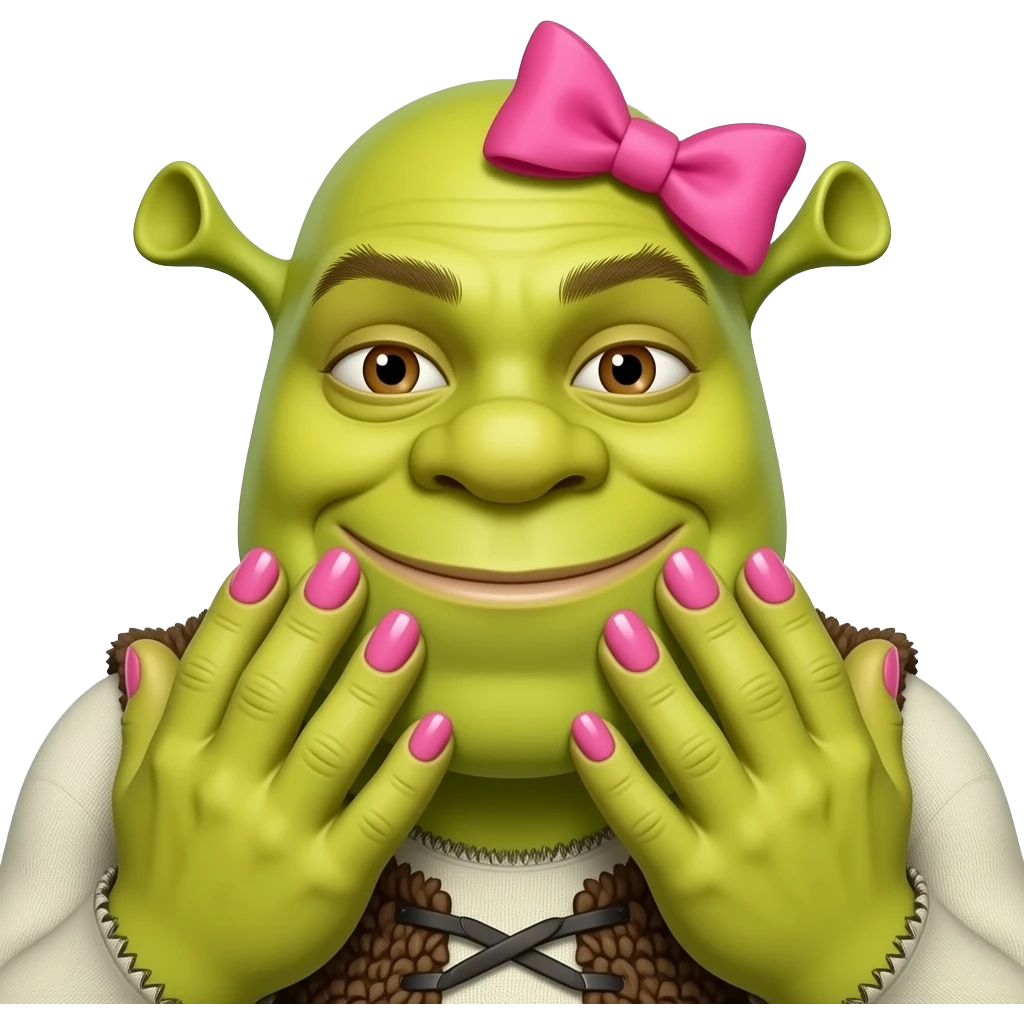 shrek with a pink bow and long gel nails emoji