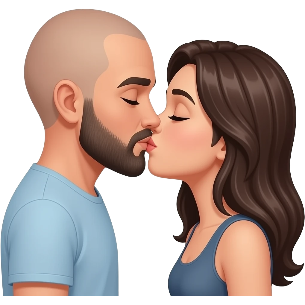 The guy on the right should have head bald fully shaved with black hair goatee. Make kissing romantically emoji