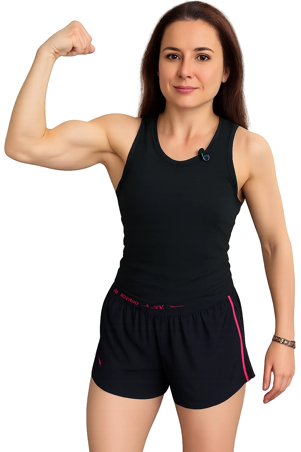 Donna in forma che fa il braccio contratto emoji