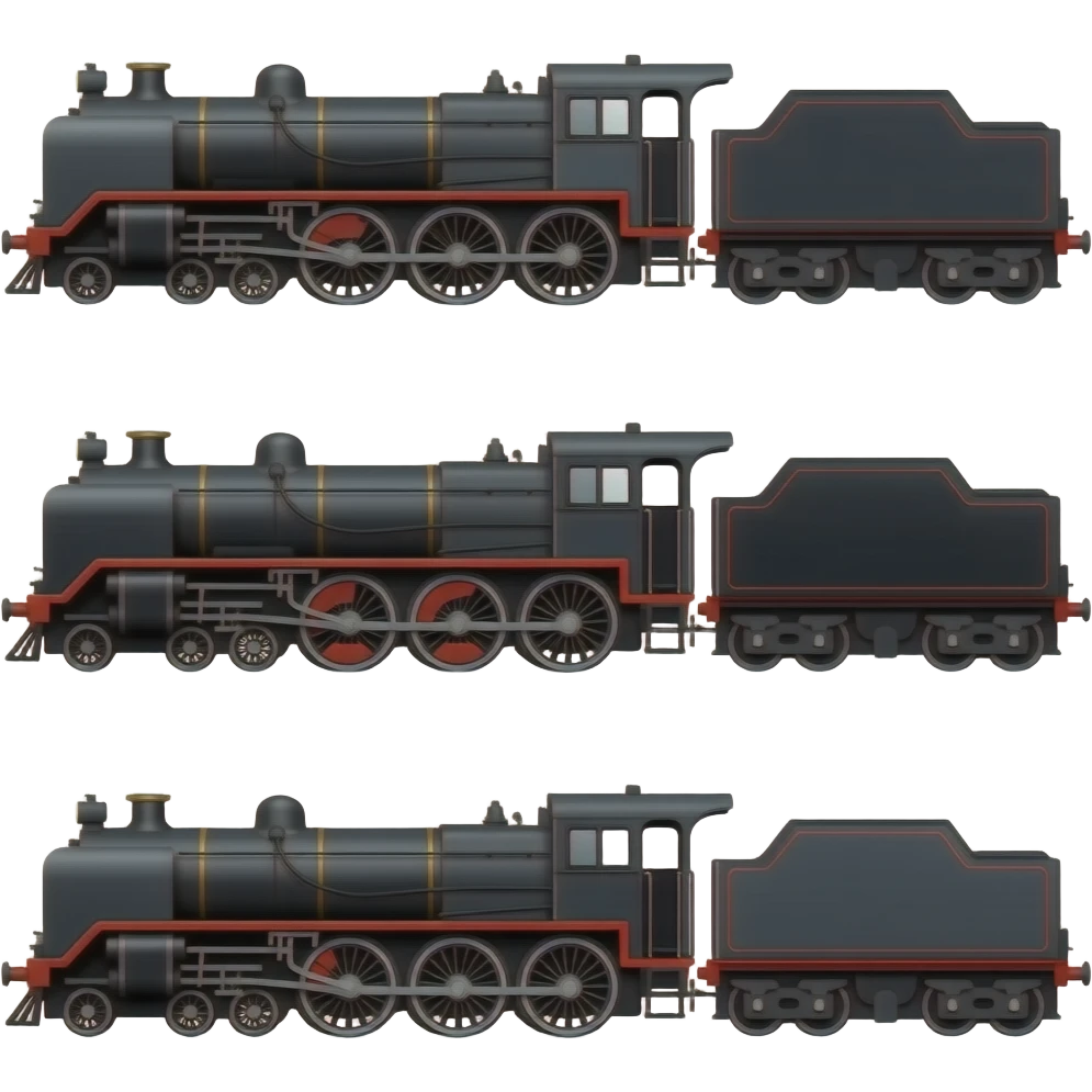 3 black steam locomotives emoji