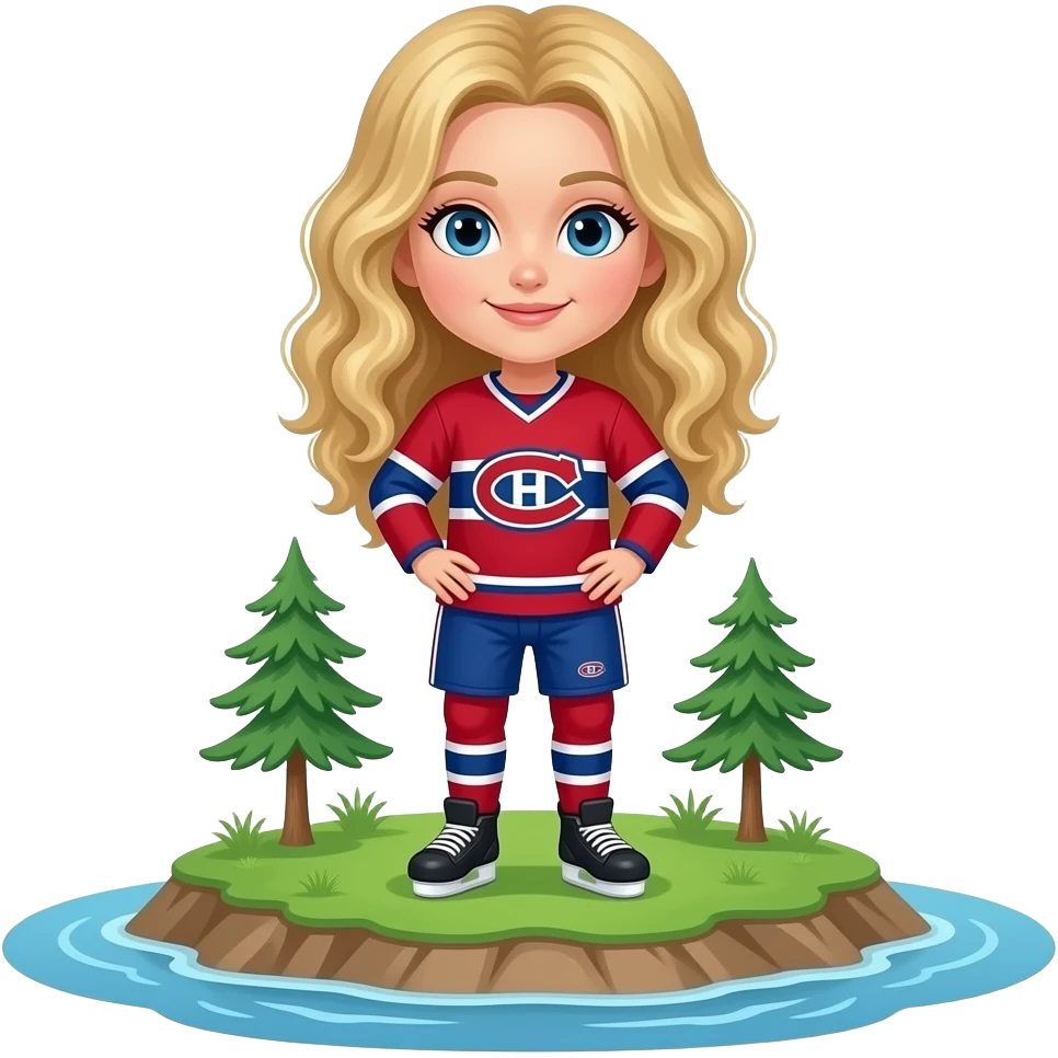 Habs fan red jersey emoji island girl with long golden curly hair emoji