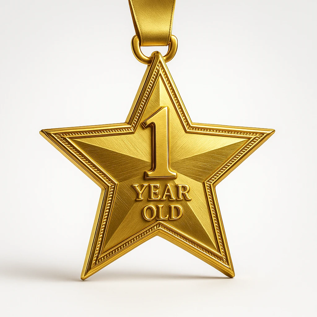 a glittery golden star-shaped medal, frontal view emoji