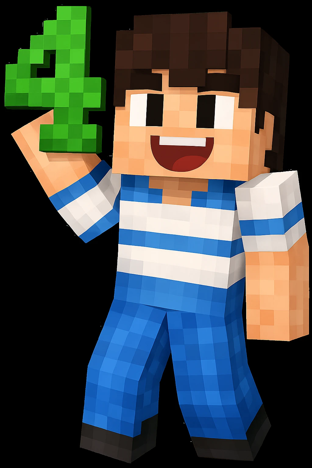 Add the number 4 held in the character's hand, keeping the original Minecraft cartoon style and pose exactly the same, only add the number 4 without changing anything else. emoji