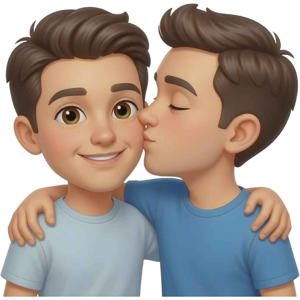 Erstelle ein Emoji von zwei Brüder, der eine um die 19 und der andere um die 22, der älter Bruder legt sein Arm über sein jüngeren Bruder und küsst ihn auf die Wange emoji