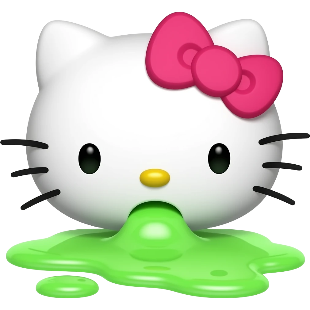 hello kitty is wide vomiting neon green emoji
