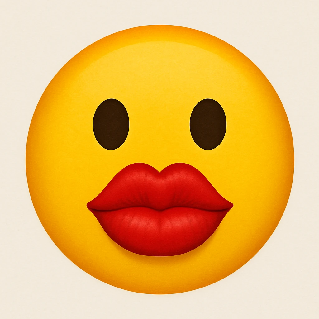 yellow face emoji with bold red lips emoji