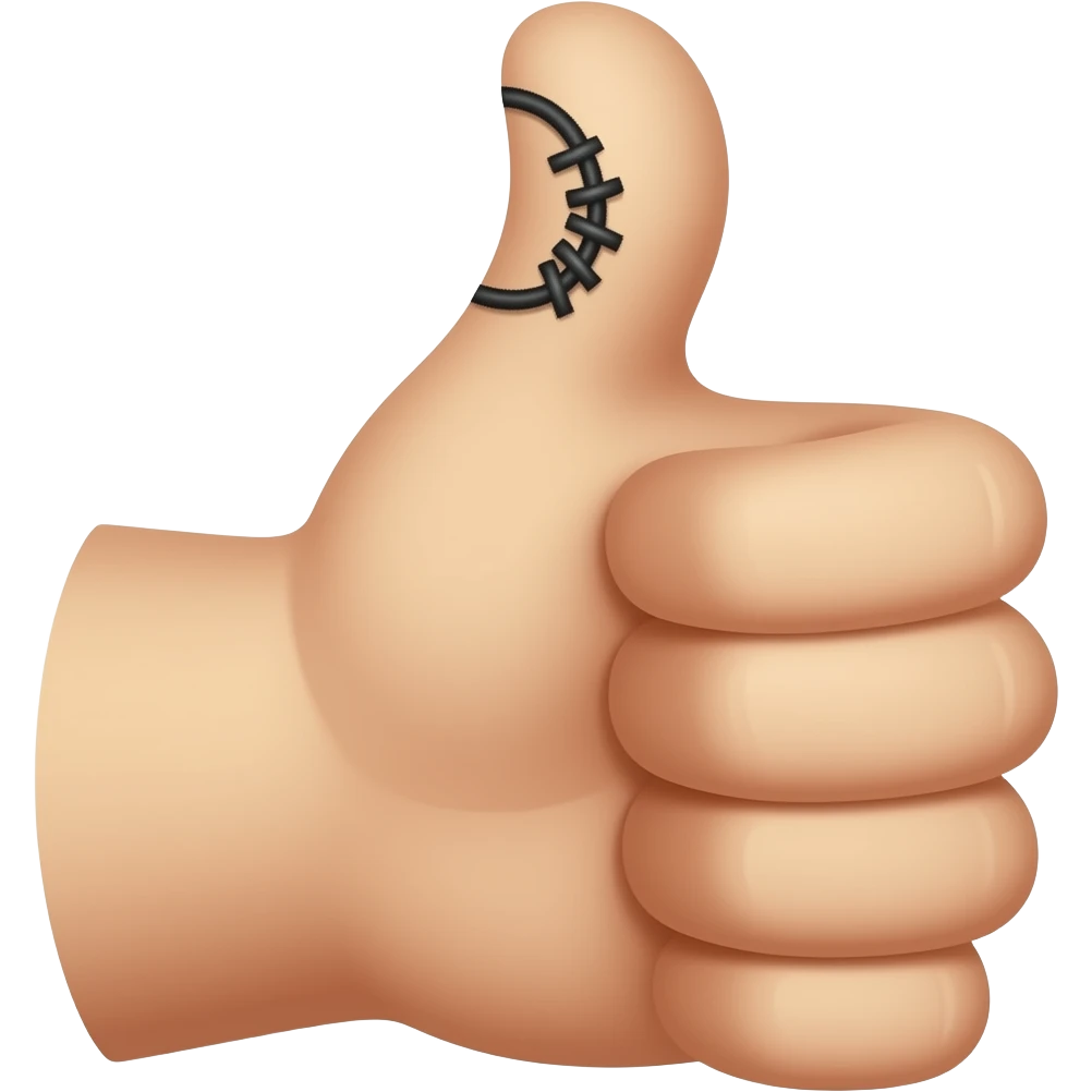 Thumbs up with thumb sewed on emoji