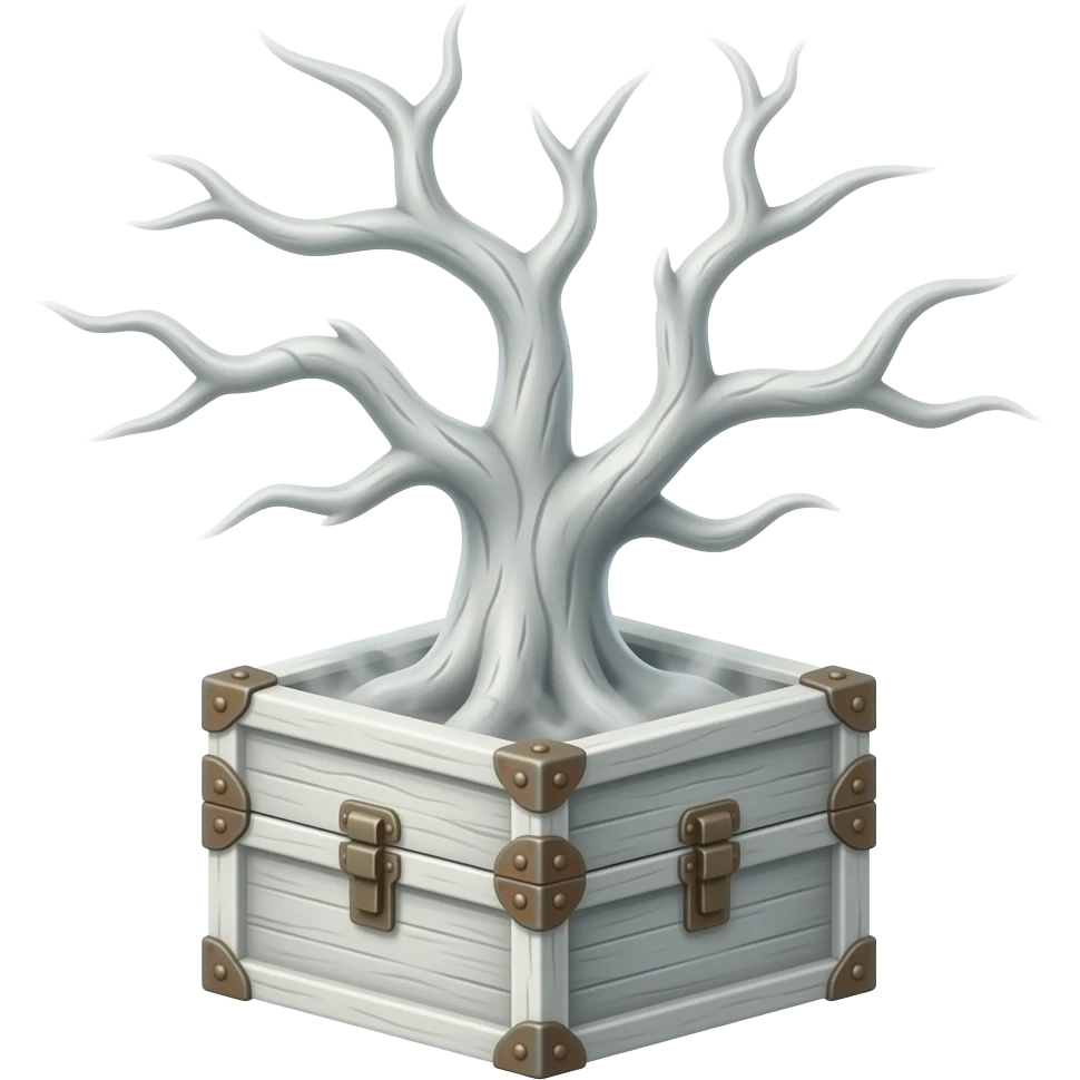 steampunk - white bare haunted tree grows from a dilapidated white box emoji