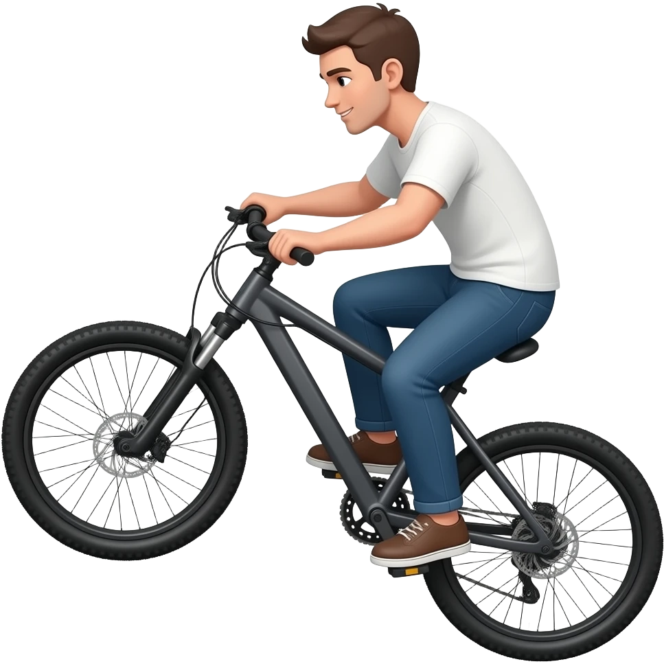 E-bike wheelie wearing white shirt emoji