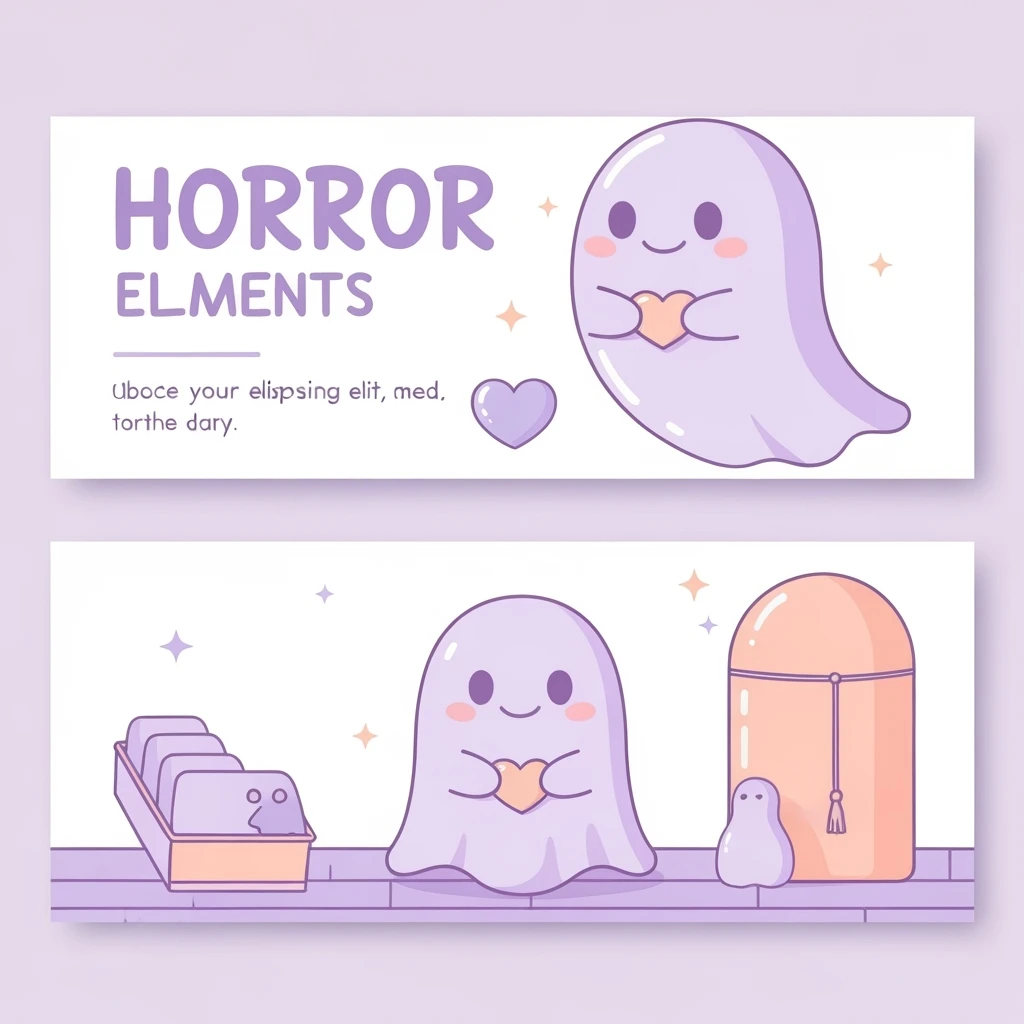 pastel horror banner, cute, expressive, minimal, variation 4 emoji