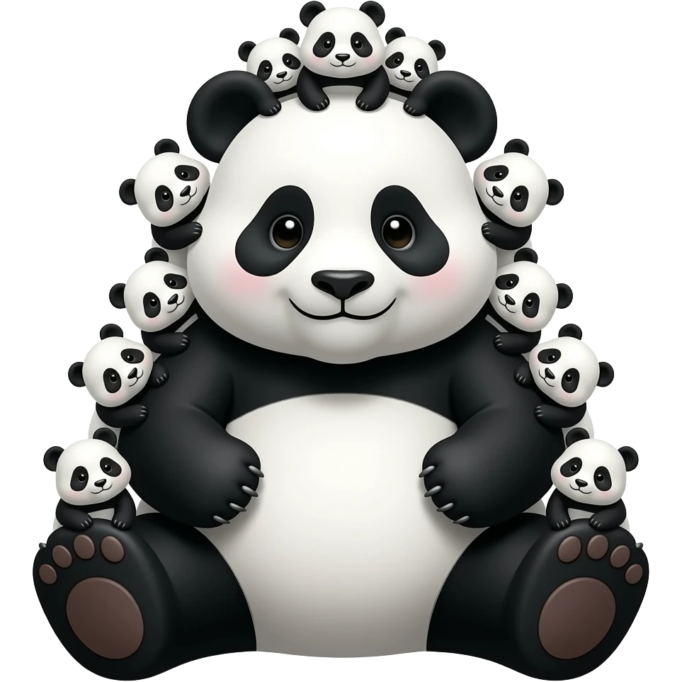 A fat panda that is sitting with 100 baby pandas sitting above it emoji