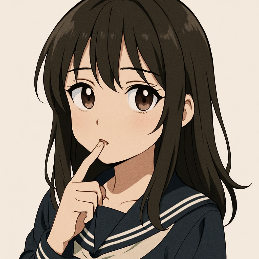 anime-inspired girl with a finger in her mouth, thoughtful look, clean background emoji