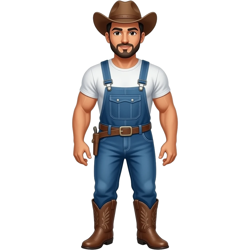 Sexy arab muscle man in overalls cowboy hat in cowboy boots emoji
