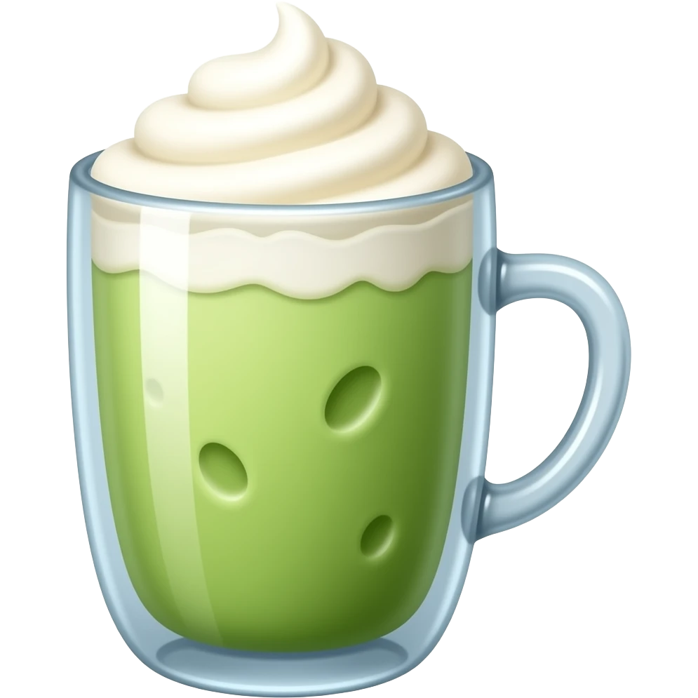 Iced cold matcha latte with vanilla foam emoji