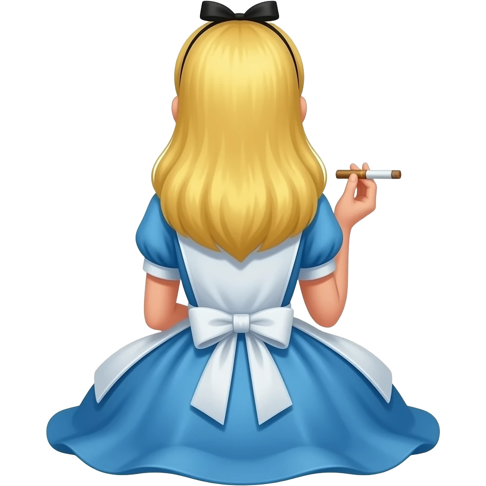 Alice from Alice in Wonderland sitting down from behind Smoking a blunt emoji