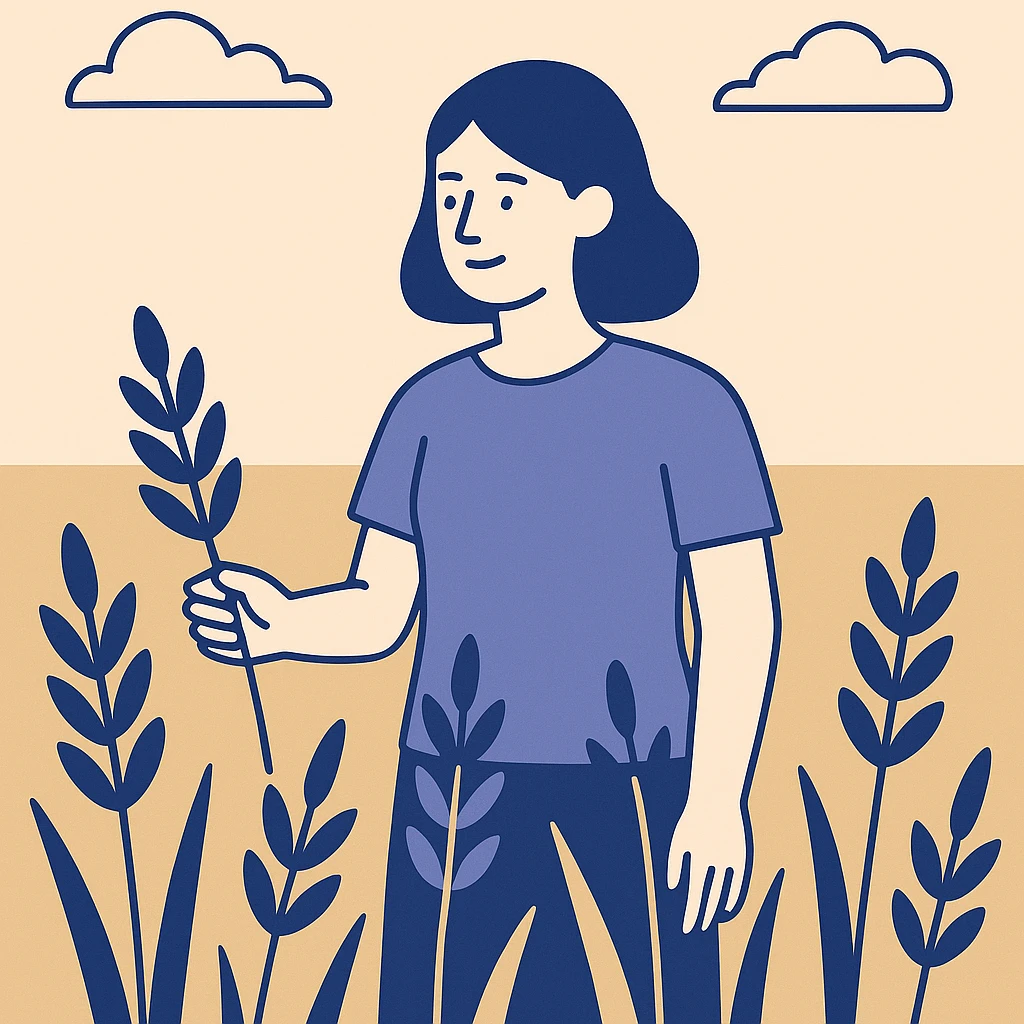 golden wheat field with blue sky above, minimal flat style emoji