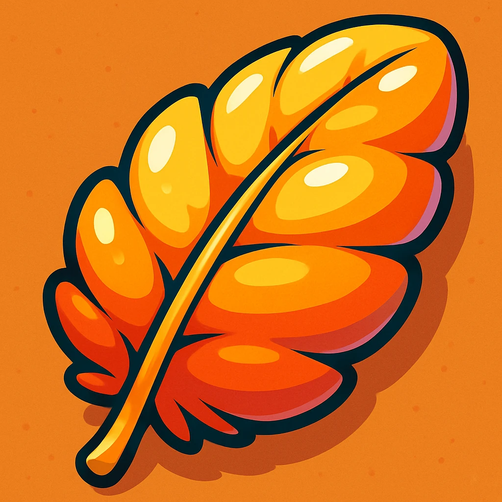 A plump, three-dimensional feather with a bold outline, expressive shadows, and glossy highlights. The style is cartoonish and vibrant, soft, puffy, and voluminous feather emoji