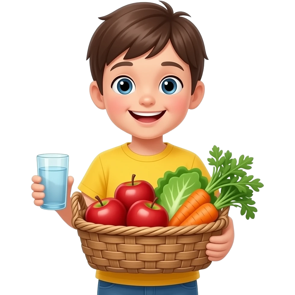 kid holding healthy foods emoji