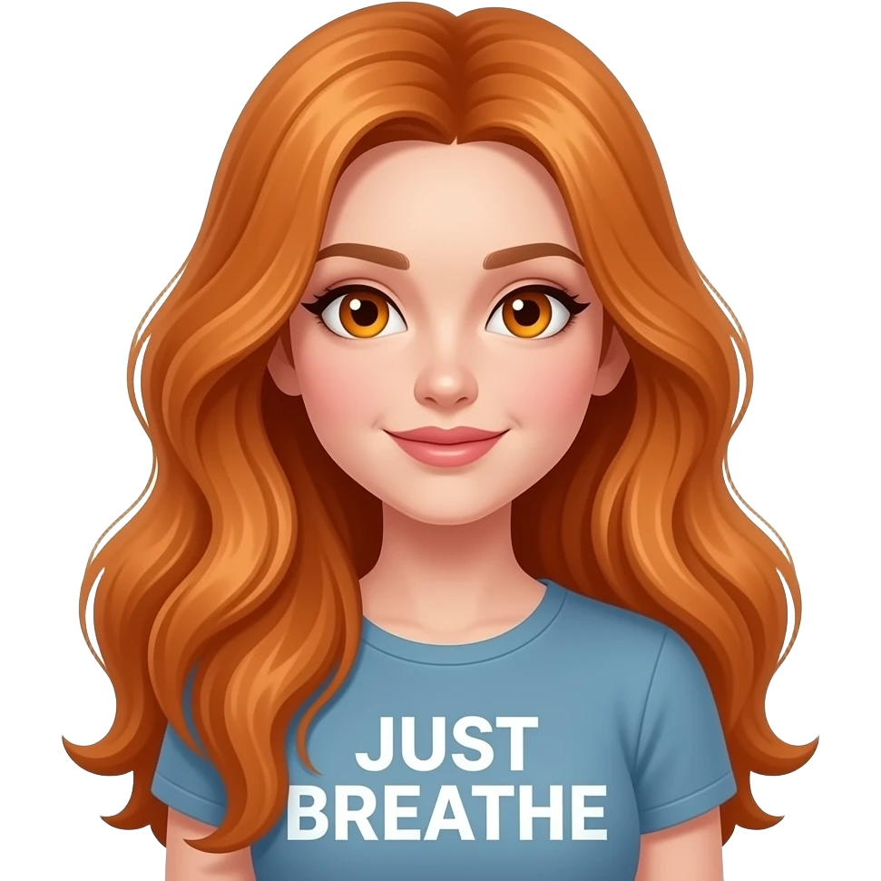 sexy girl with overlong ginger hair and ginger eyes a top with ... JUST BREATHE written on it emoji