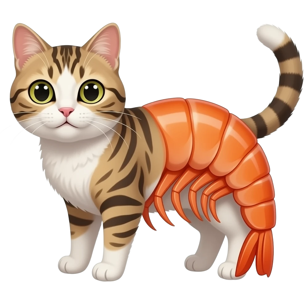 a cat fused with a shrimp emoji