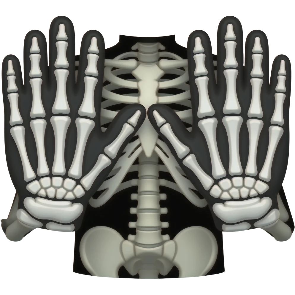 White gloves with a black background and a skeleton on them. emoji