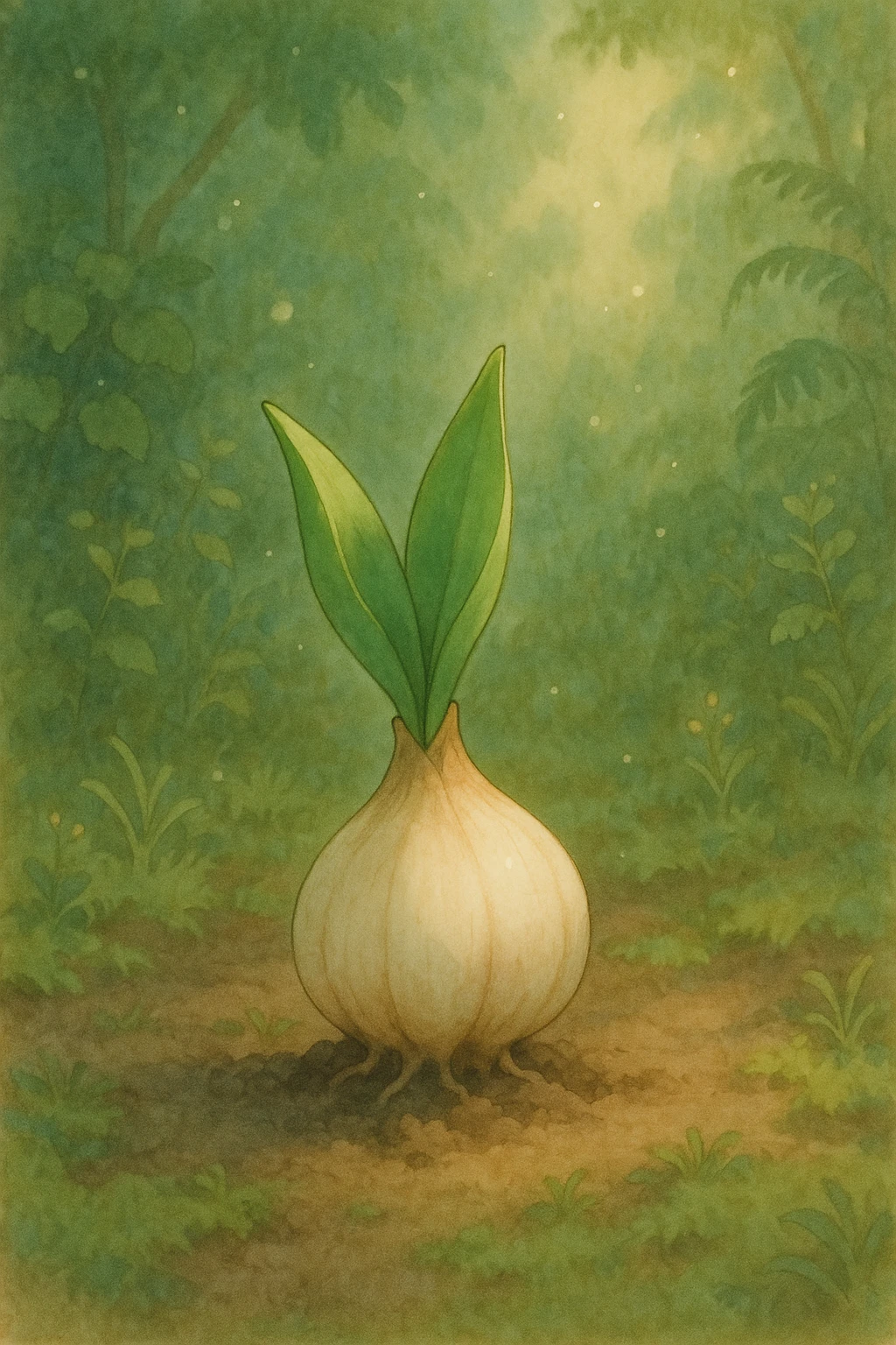 a tulip bulb, natural colors, soft, fairy-like atmosphere,  emoji