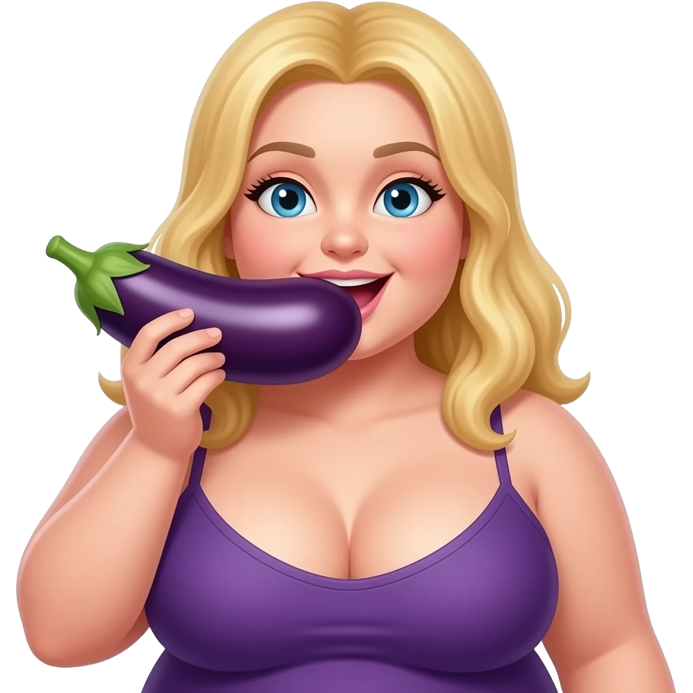 Chubby Blonde girl with huge boobs sucking eggplant emoji