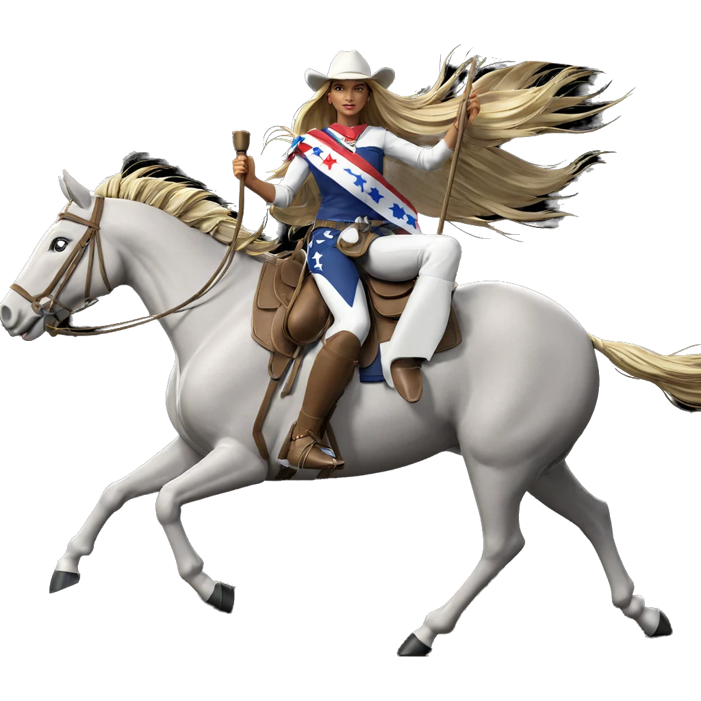 girl riding horse with flag emoji