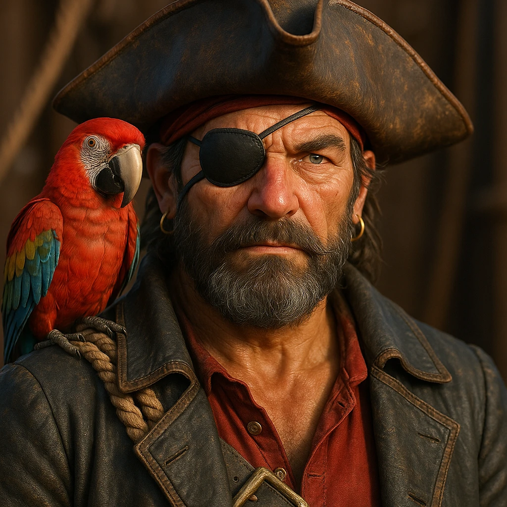3d art of a pirate with eye patch and parrot in  emoji